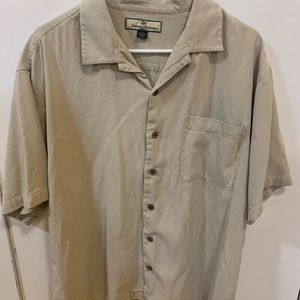 Tommy Bahama, silk short sleeve shirt, large, tan.